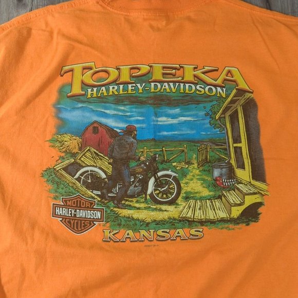 HARLEY-DAVIDSON Men's TOPEKA KANSAS Tshirt Size XL Orange - Picture 3 of 6